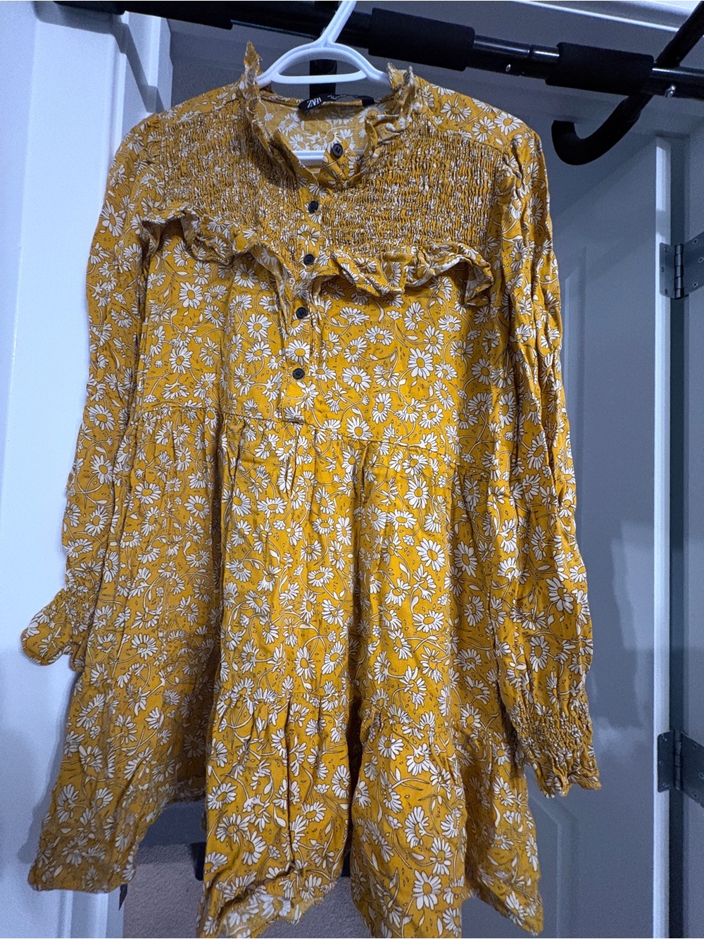 Zara Mustard Yellow Floral Button-Up Top